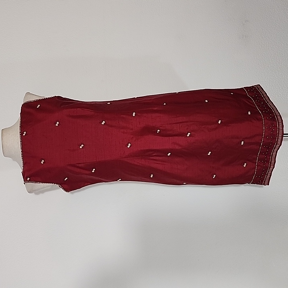 Charter Club Dress 100% Silk Embroidered And Beaded Flowers And Trim Red Size 8 - Picture 8 of 16